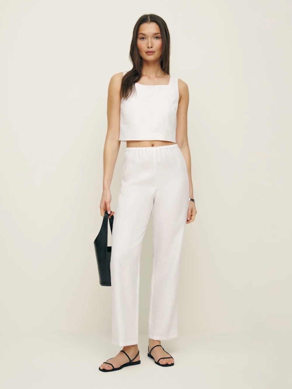 Reformation Remi Cropped Linen Pant Ivory - Size S